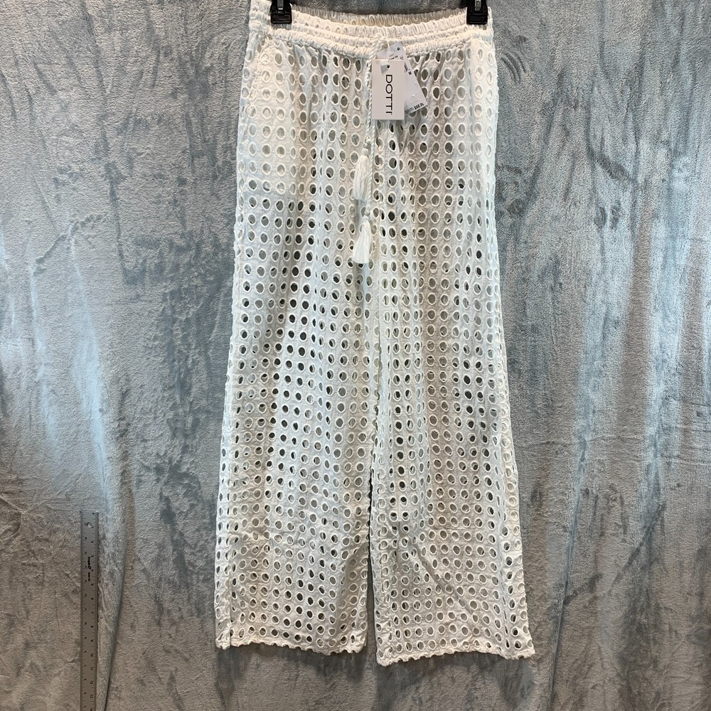 Dotti Women's Swimsuit Cover Up Pants M Open Dot White 100% Cotton Drawstring